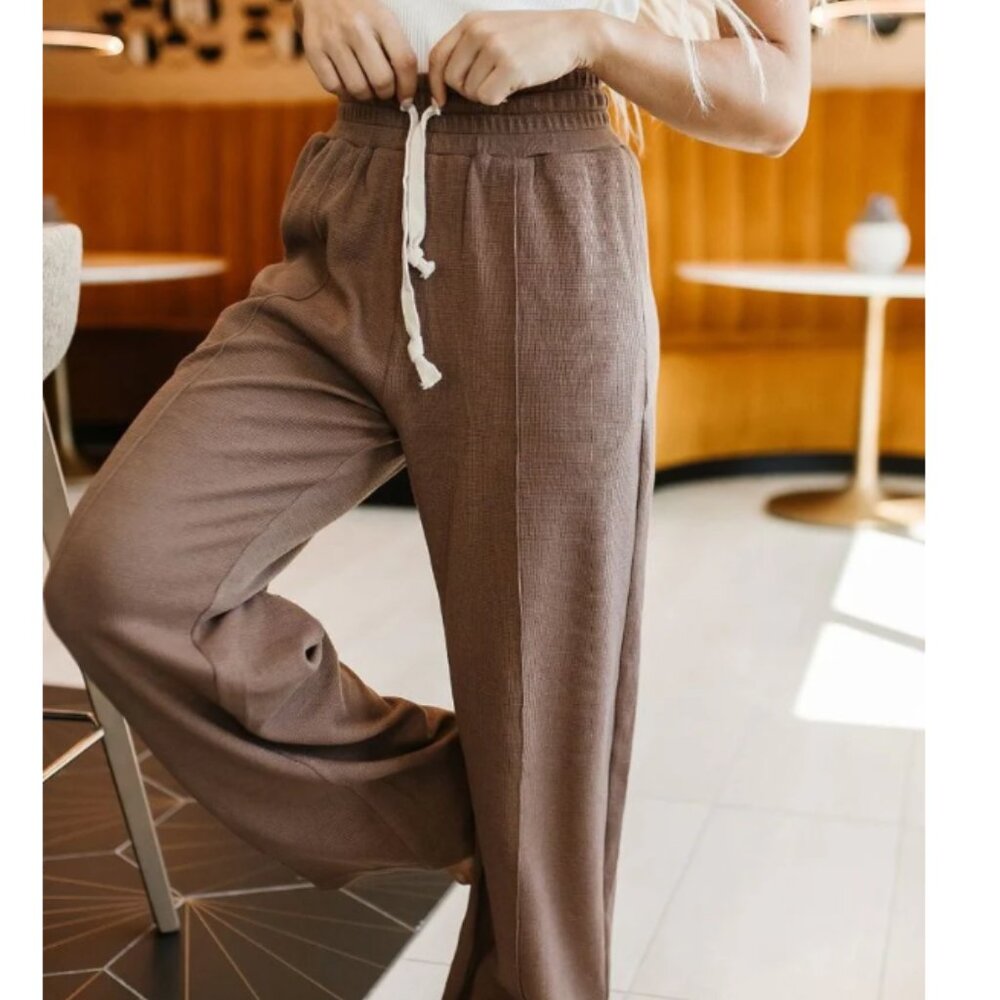 Ampersand Avenue 24/7 Pants - Mocha Waffle Wide Leg Pants – Size XL